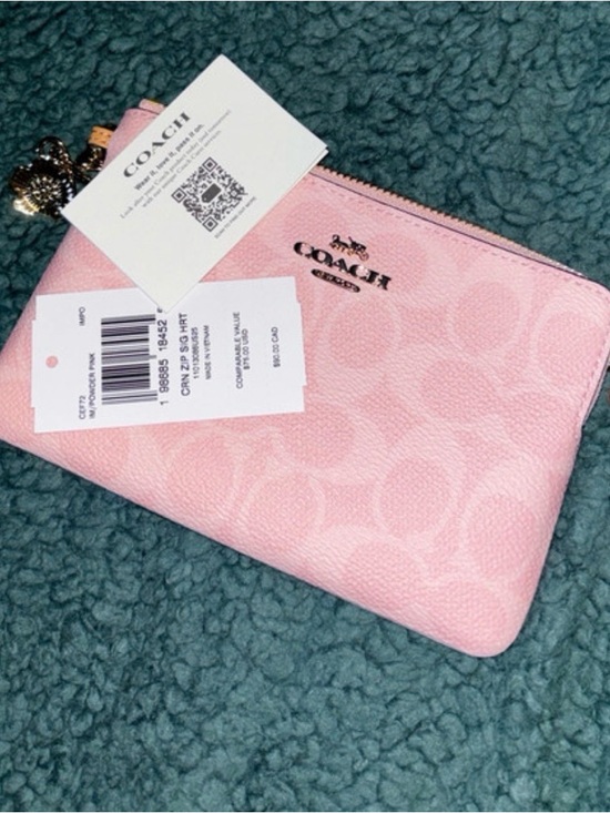 Coach Handbags - Coach Pink Signature Zip Pouch with Gold Logo